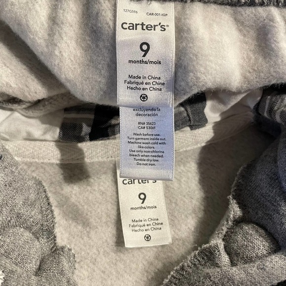 NWOT Carter's 2pc Gray Hoodie Sweatshirt & Pants 9mo - Picture 4 of 5